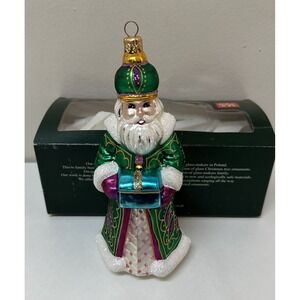 Vintage Polish Glass King with Gift Green Robe Christmas Ornament